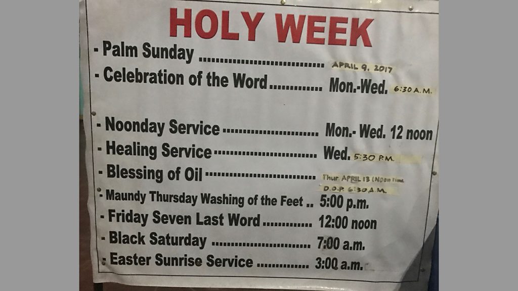 Holy Week 2017 Schedule